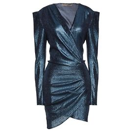 Autre Marque Simona Corsellini Blaues Metallic Lurex Wickelkleid