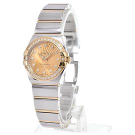 Omega Constellation Quartz de acero inoxidable y oro amarillo con bisel y marcadores de diamante y nácar 24