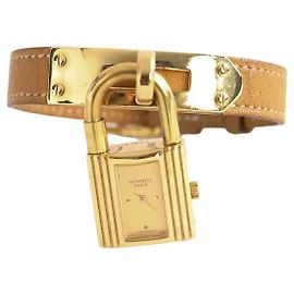 Relógio Hermès Kelly banhado a ouro camel