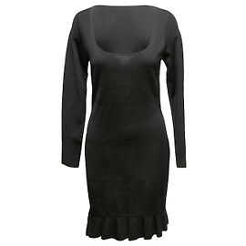 Valentino Garavani Vestido de punto con volantes y manga larga Valentino negro Talla US M