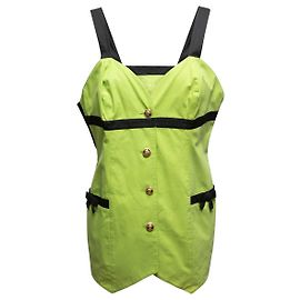Top abotonado Vintage Lime Green & Black Versace Jeans Couture Talla US S