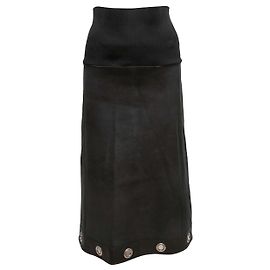 Falda midi Jean Paul Gaultier de cuero y punto acanalado con ojales, Negra, Talla IT 40
