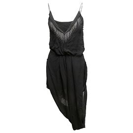 Autre Marque Saint Laurent asymmetrisches Seidentop mit Kettenbesatz schwarz Größe FR 40