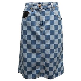 Gonna midi in denim damier Louis Vuitton Dark & Light Wash Taglia FR 38