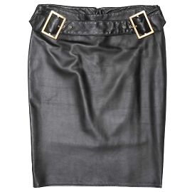 Dolce & Gabbana Saia lápis de couro preta com fivela D&G Tamanho IT 40