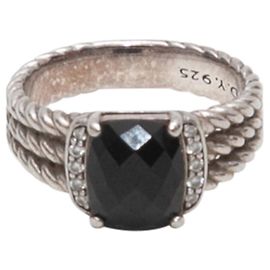 David Yurman geflochtener Bandring aus Sterlingsilber & Onyx Größe 6.5
