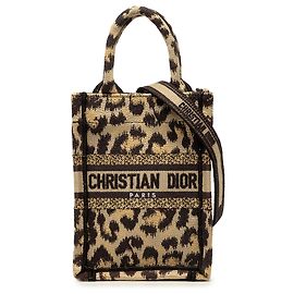 Dior Mizza Mini Book Tote Vertical Satchel aus bestickter Canvas Leopard beige