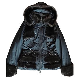 Christian Dior Schwarze Baumwolle Lycra Jacke mit Kunstpelz