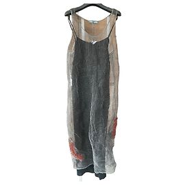 Prada Langes Kleid aus Silbernem Metallic-Strick mit Applikationen