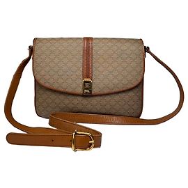 Céline Sac bandoulière à rabat Vintage Celine Macadam Canvas c. 2006 Beige Brown
