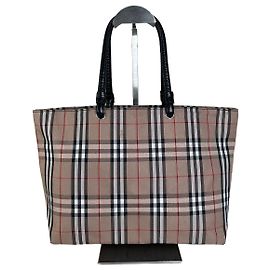 Borsa Tote Vintage Burberry Check Canvas Beige Nero Rosso
