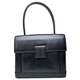 Vintage Givenchy Handtasche aus glattem Leder Schwarz Silber