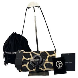 Borsa in pelle Vintage Giorgio Armani Nuova con etichette nero Giallo