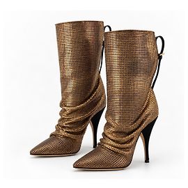 Autre Marque Marco de Vincenzo Stivali Stiletto Slouchy in Maglia Metallica Dorata