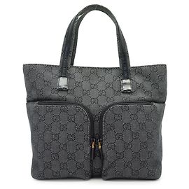 Gucci Borsa Tote in tela GG Monogram con doppia tasca frontale, Nero e Grigio