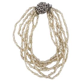 Autre Marque Siebenreihiges Armband mit vintage weißen Süßwasser-Reisperlen 3mm 18cm