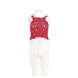 Autre Marque TACH CLOTHING Rotes Baumwoll-Top mit floralem Häkelmuster