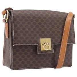 Céline CELINE Macadam Canvas Schultertasche PVC Leder Braun Gold