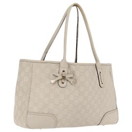 GUCCI GG Canvas Guccissima Tote Bag Leather White Gold 163805