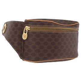 Céline CELINE Macadam Canvas Circle Body Bag PVC Leather Brown Gold
