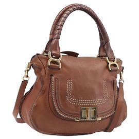 Chloé Chloe Marcie Hand Bag Leather 2way Brown Gold