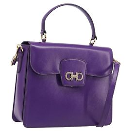Salvatore Ferragamo Gancini Hand Bag Leather 2way Purple Gold