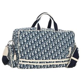 Christian Dior Trotter Canvas Boston Bag PVC 2way Navy Silver