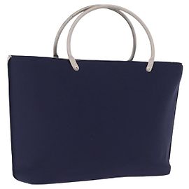 CHANEL Hand Bag Cotton jersey Navy Silver CC