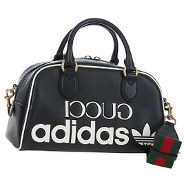 GUCCI Adidas Hand Bag Leather Black Gold Tone 702397