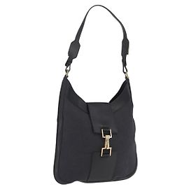 GUCCI Jackie Shoulder Bag Canvas Black Gold 001 4129