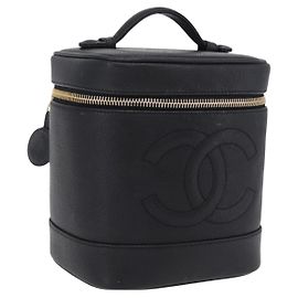 CHANEL Vanity Handtasche Kaviarleder Schwarz Gold CC