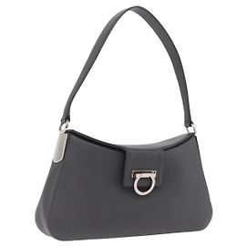Salvatore Ferragamo Gancini Shoulder Bag Leather Gray Silver