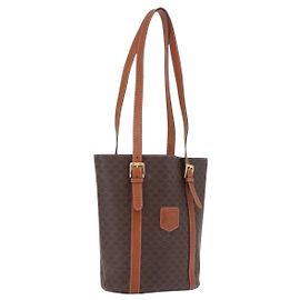 Céline CELINE Macadam Canvas Schultertasche PVC Leder Braun Gold
