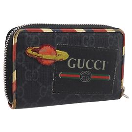 GUCCI GG Supreme Night Courier Porta-moedas PVC Preto Prata 496343