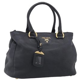 PRADA Handtasche Leder Schwarz Goldfarben