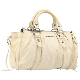 Miu Miu Hand Bag Leather 2way Ivory Silver