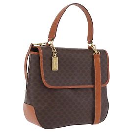 Céline CELINE Macadam Canvas Handtasche PVC Leder 2way Braun Gold