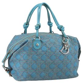 Christian Dior Panarea Boston Bag Coated Canvas Blue Silver