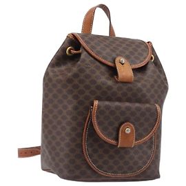 Céline CELINE Macadam Canvas Backpack PVC Leather Brown Gold