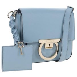 Salvatore Ferragamo Gancini Shoulder Bag Leather Light Blue Gold