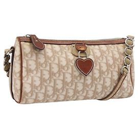 Christian Dior Trotter Canvas Romantic Chain Bag PVC Beige Silver