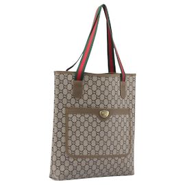 Saco Tote GUCCI GG Plus PVC Couro Bege Tom Dourado