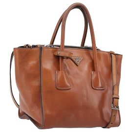 PRADA Hand Bag Leather 2way Brown Silver