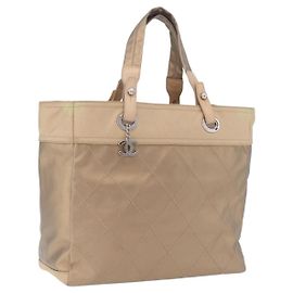 CHANEL Paris Biarritz Tote Bag Canvas Gold Silver CC