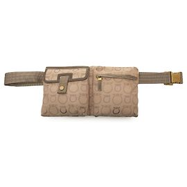 Salvatore Ferragamo Borsa cintura Ferragamo Beige Gancini Canvas con doppia tasca