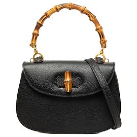 Gucci Black Small Grained Calfskin Bamboo Night
