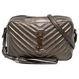 Autre Marque Bolso Lou Camera Monogram en piel metálica acolchada gris Saint Laurent