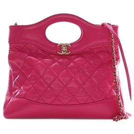 Chanel 31 Shopping Bag em couro de bezerro vitrificado matelassé rosa Large