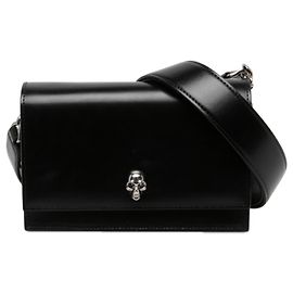 Alexander McQueen Black Leather Biker Skull Shoulder Bag