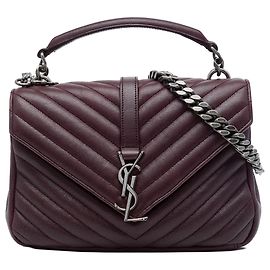 Autre Marque Saint Laurent College Satchel Tasche Rot Medium aus Lammleder mit Chevron-Steppung und Monogramm